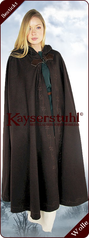 Bestickter Umhang "Arwen" aus brauner Wolle