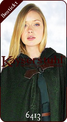 Bestickter Umhang "Arwen" aus grüner Wolle