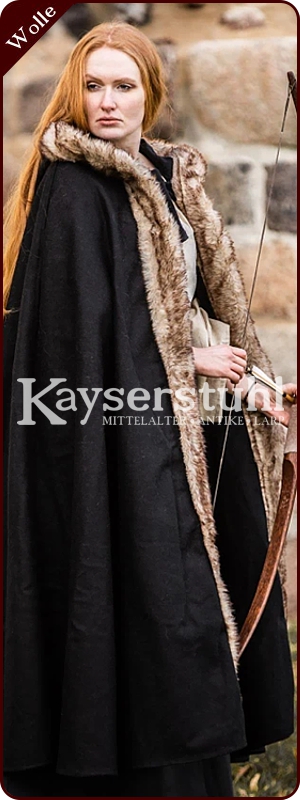 Mittelalterlicher Umhang "Fjell" mit Kunstpelz (schwarz)