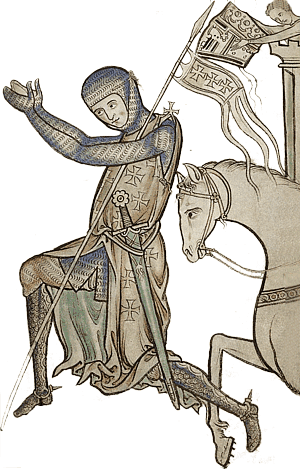 Abbildung eines Kreuzritters mit Waffenrock in der Westminster-Abbey in London