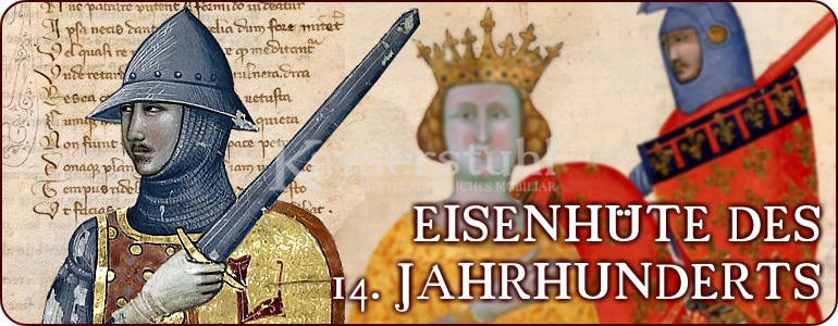 Abbildungen von Nasalhelmen mit getriebener Kalotte in der Kreuzfahrerbibel um 1240 n. Chr.