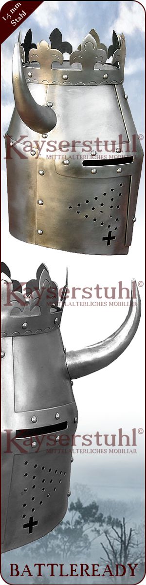 Kübelhelm "Deutscher Orden" mit Hörnern und Lilienkrone