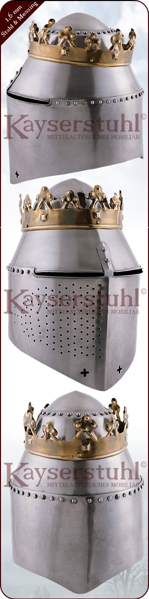 Kübelhelm mit Krone aus Messing mit Antikfinish