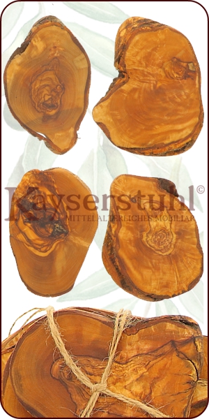 Vier Untersetzer aus Olivenholz, 10 cm (Set)