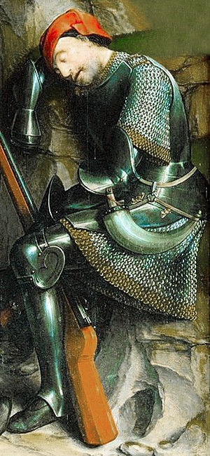 Epitaph Ottos VI. in der Stiftskirche des Klosters Himmelkron. Es zeigt den Graf mit Kettenpanzer, Waffenrock und Beinschienen. Er stützt sich auf eine Tartsche.