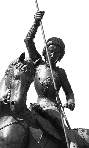 Figur des hl. Georg mit Lentner bzw. Lendner im Hof des Hradschin in Prag (um 1373)