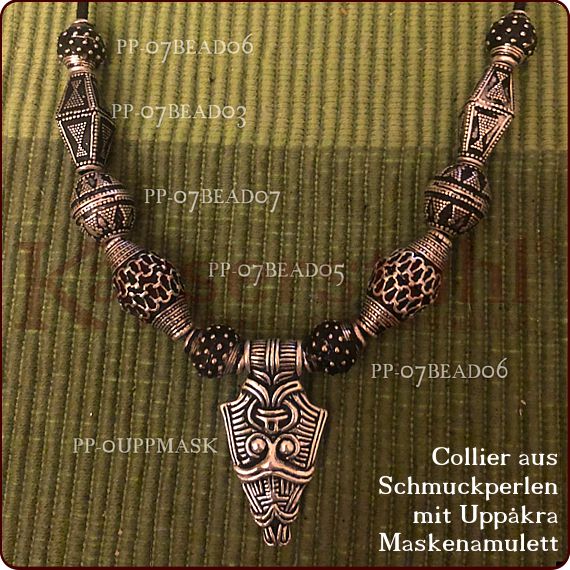 Collier aus Schmuckperlen mit Uppåkra Masken-Amulett