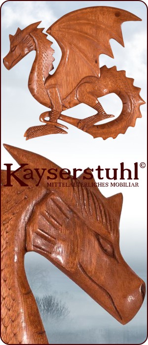Geschnitzter Drache "Feuerschwanz", links oder rechts