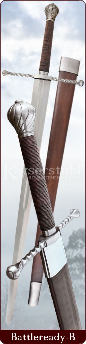 Bastardschwert mit tordiertem Parier und Scheide 