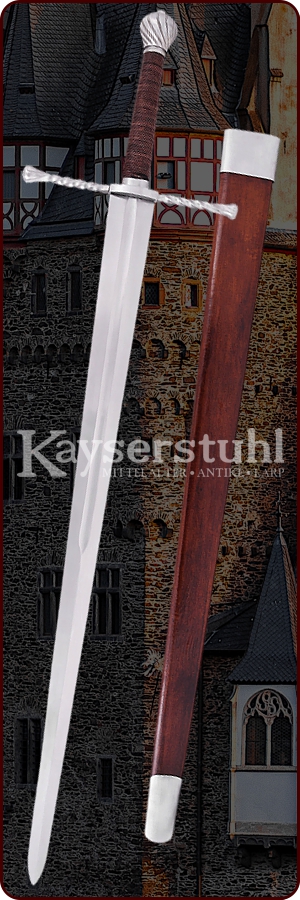 Bastardschwert mit tordiertem Parier und Scheide 