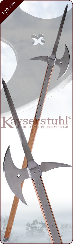 Mordaxt um 1520 mit Holzschaft und Fuß