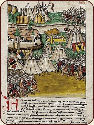 Die Schlacht bei Arbedo, 1422. Kolorierte Federzeichnung.